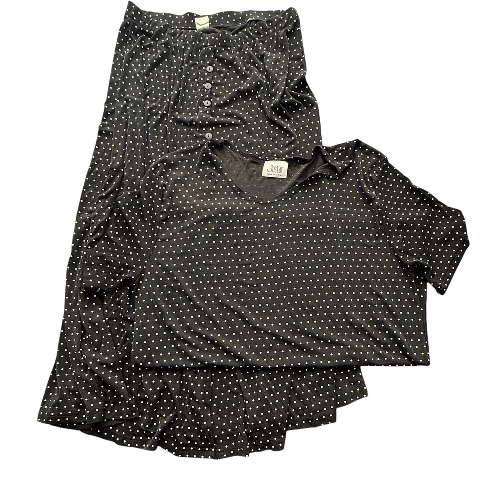 Jostar Made in USA Black Polka Dot 2 Piece Top Skirt Set Vintage 90s